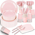 228PCS Pink Party Supplies Set for 30 Guests Paper Plates Set by TWOWYHI