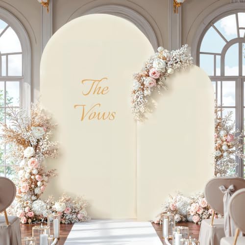 Beige Arch Backdrop Cover for Wedding, 7.2FT 6FT Set of 2 Stretchy Spandex Fitted Arch Stand Cover for Baby Shower, Birthday Party Decor, Chiara Backdrop Cover with Double-Sided Design by Besutolife
