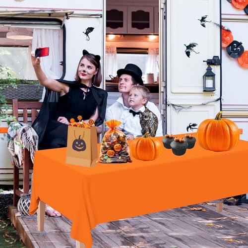 12 Pack Halloween Tablecloth, Orange Black Purple Plastic Table Cloths - Image 6
