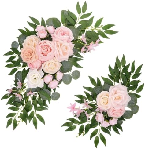 2 Pcs Wedding Arch Decorations, Soft Pink Rose Garland Pastel Set by Ovveroche