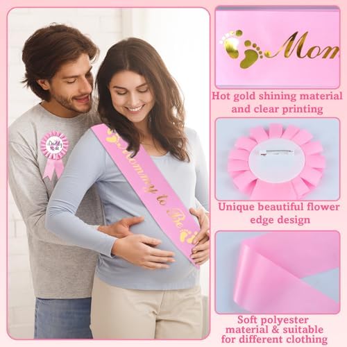 Pink Baby Shower Decorations for Girl Set with Its a Girl Banner Baby Girl Letter Foil Balloons Mom to Be Sash Dad to Be Pin Paper Pom Poms for Gender Reveal Decorations - Image 5