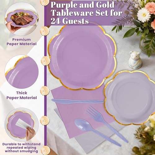 168Pcs Purple Paper Plates and Napkins Party Supplies for 24 Guests - Image 4