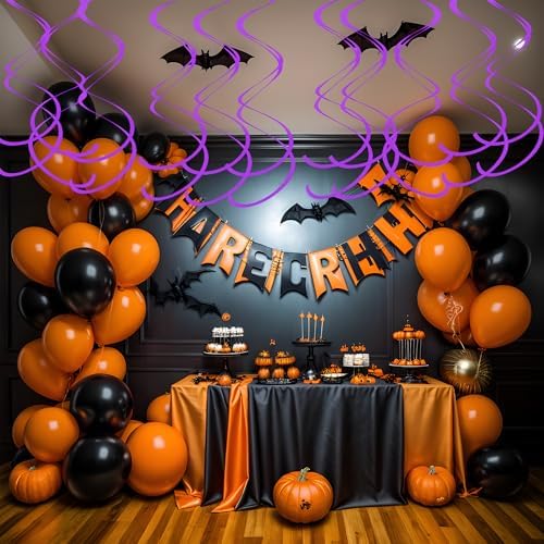 Colorful Ceiling Swirl Foil Decorations Hanging Plastic Streamer Themed Swirl Party Decoration for Halloween Celebration, Pack of 28 (Purple) - Image 6
