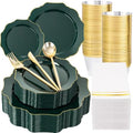 WDF 175Pcs Green Plastic Plates - Green Plates Disposable with Gold Rim - Christmas Plastic Plate - Fancy Disposable Dinnerware Sets 25 Guests Ideal for Holidays/Christmas/Party/Wedding/Birthday by WDF