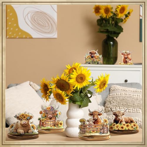 Wesiti 12 Pcs Highland Cow Table Decoration Wooden Highland Cow Centerpiece - Image 6