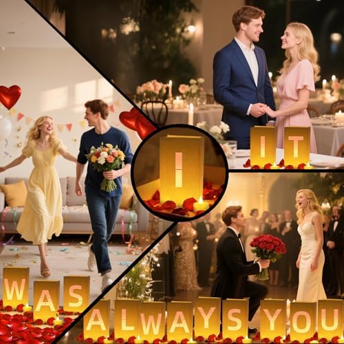 It was Always You Light Up Letters, with Tea Lights Candles, Rose Petals, Pearlescent Foil Balloons - Luminary Paper Bags, Anniversary Decorations and Proposal Decorations for Your Loved One - Image 5