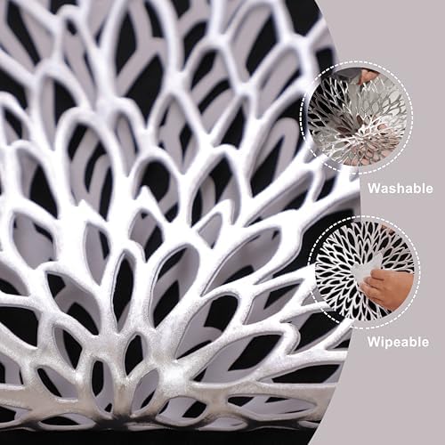 Snowkingdom 6 Pack Silver Placemats Metallic Glitter Pressed Vinyl Dinning Table Mats Decorative Round Leaf Charger for Winter Holiday Thanksgiving Christmas - Image 6