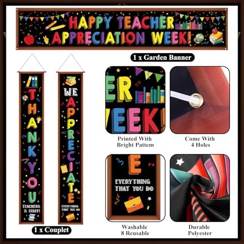 Smoothnovelty 3 Pcs Multicolor Teacher Appreciation Week Banner - Image 2