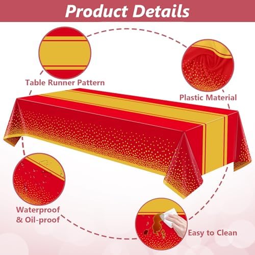 LANLISA Red and Gold Tablecloth Graduation Decorations 2025 2 Pack, Disposable Plastic Table Cloths for Birthday Masquerade Retirement Party Decor - Image 5