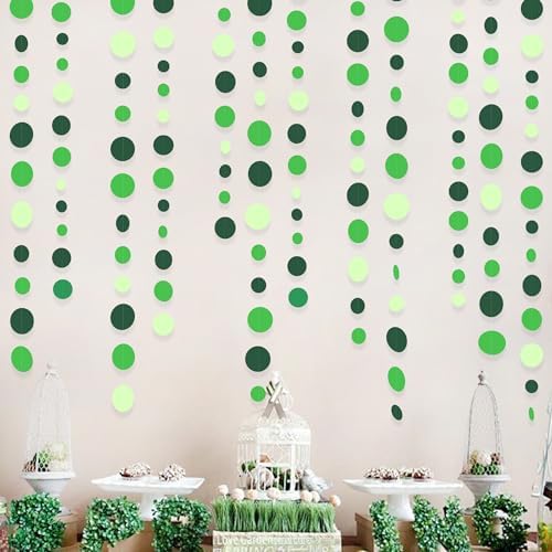 Green Party Decorations Ombre Green Circle Dots Garland Hanging Paper Polka Dot Streamer for Birthday Wedding Bridal Shower Summer Spring Easter St Patrick’s Day Golf Tea Party Supplies - Image 5