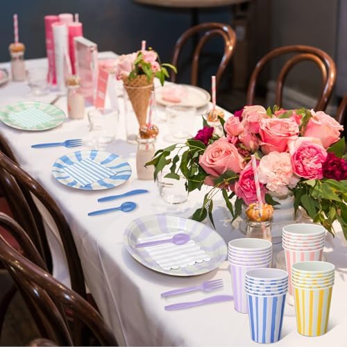 Meanplan 288 Pcs Pastel Striped Plate Party Decor Supplies for 48 Guests - Image 4