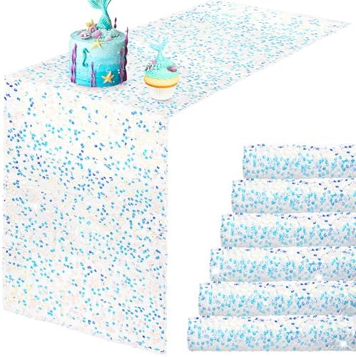 Remagr 6 Pcs Iridescent Mermaid Sequin Table Runner, White by Remagr