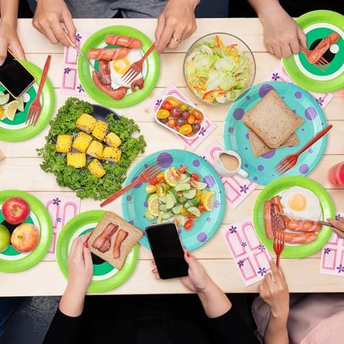Monster Birthday Party Supplies - 96pcs Paper Plates Napkins Plastic Forks Kids Girl Boy Little Birthday Party Table Decorations Monster Themed Disposable Cake Tableware Set for 24 Guests - Image 4