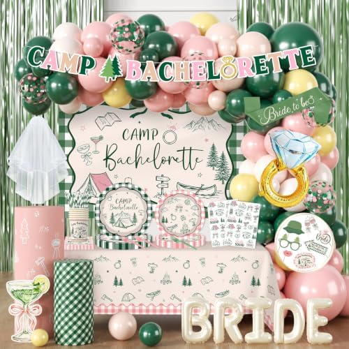 Camp Bachelorette Decorations, Pink Green Bachelorette Party Decorations by Pymurod