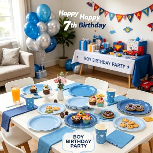 96Pcs Blue Plates and Napkins Party Supplies,Gradient Blue 9inch Plate and Napkin Tableware Set for Baby Shower Wedding Birthday Decorations Serves 48 Guests - Image 4