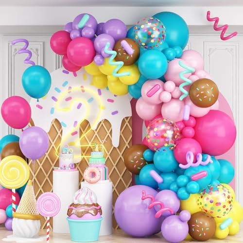 Rainbow Colorful Balloons Arch Ice Cream Birthday Donut Candy Decorations by Isndare