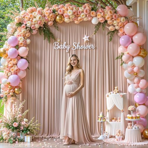 8x10FT Nude Backdrop Curtains for Wedding Parties, Wrinkle Free Polyester Photography Backdrop Drapes for Wedding Baby Shower Birthday Parties Stage Background Stand Decorations 4x10ft,2 Panels - Image 7