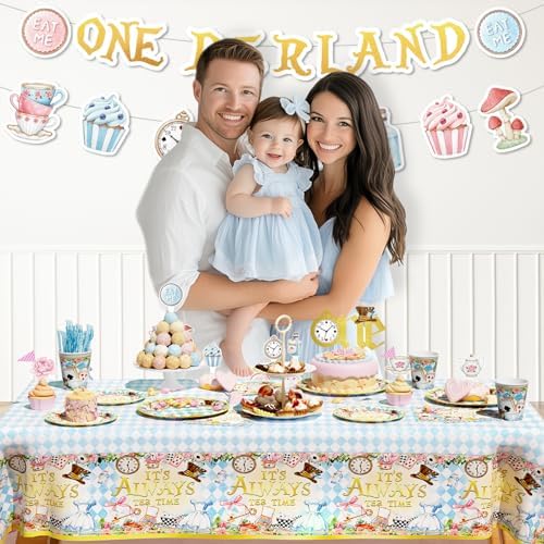Party Inspo Onederland 1st Birthday Party Decorations for Girls-Wonderland Theme Tableware Supplies with Plates, Napkins, Cups, Cutlery, Serves 24, Perfect for Tea Party 197PCs - Image 6