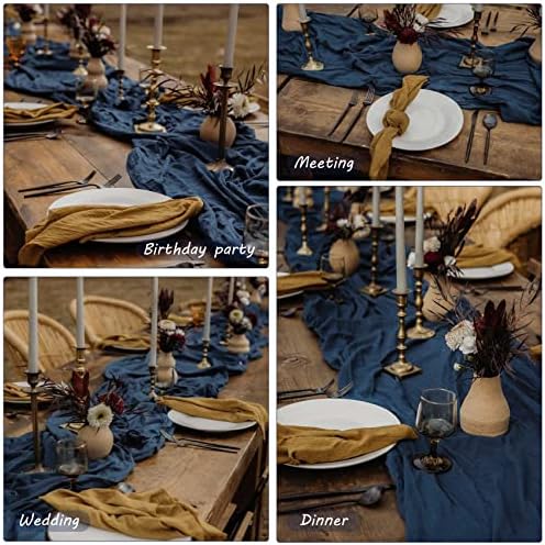 35x157 Inch Navy Blue Cheesecloth Table Runner Wedding Birthday Party Decor - Image 6