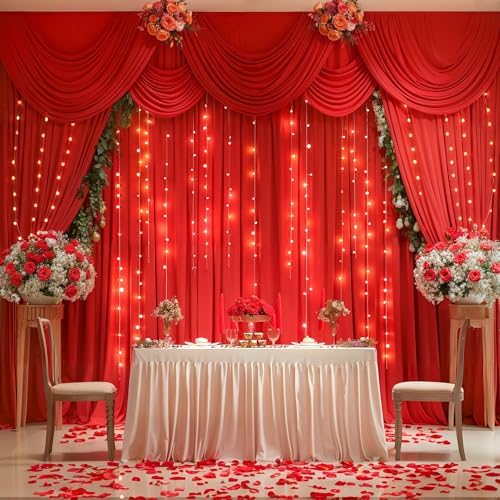 20x10FT Red Backdrop Curtains with Lights for Parties,Wrinkle Free Wedding Photo Backdrop Curtains for Valentines Baby Shower Birthday Ceremony Reception Home Party Decorations-5ft x 10ft,4 Panels - Image 7