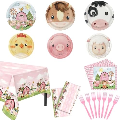 146PCS Farm Animals Party Supplies Paper Plates and Napkins Serve 36 by AHCSMRE