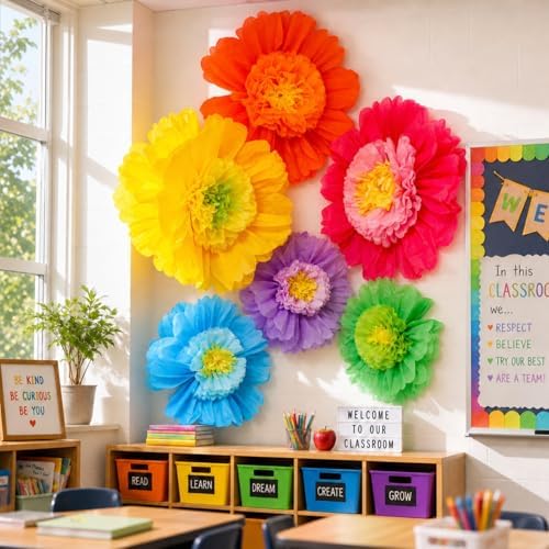 Giegxin 6 Pcs 31.5", 24" Mexican Giant Tissue Paper Flower for Wall Pom Pom - Image 2