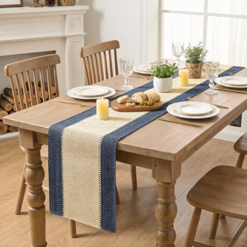Artoid Mode Dark Blue Farmhouse Rustic Paper Braided Table Runner, Seasonal Woven Kitchen Dining Table Decoration for Home Party Decor 12x72 Inch - Image 4