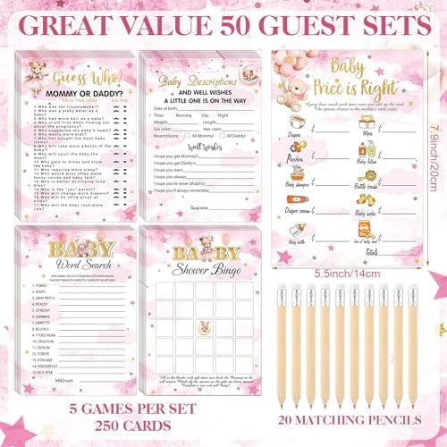 Patelai 321 Pcs Pink Bear Baby Shower Decorations Games Supplies, Serves 50 - Image 5