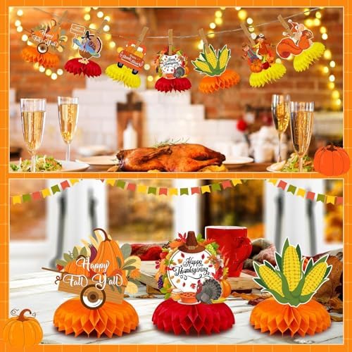 JULMELON 8 Pcs Thanksgiving Table Decor, 3D Fall Honeycomb Centerpieces - Image 6