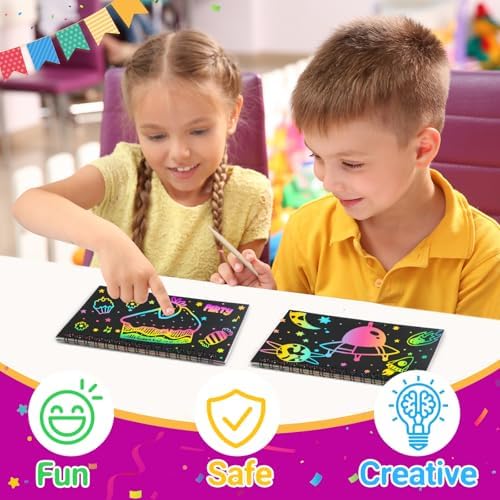 Party Favors for Kids 4-8-12: 16 Pack Scratch Rainbow Art Crafts Notebook - Image 4
