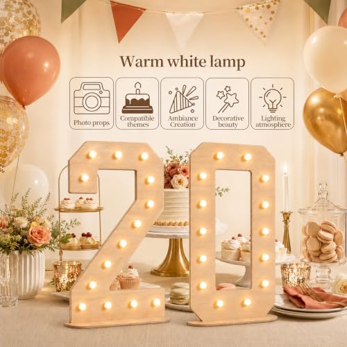 Pooqla 10th Birthday Decorations, 17.3 in Tall Wooden Light Up Numbers 0 - Image 5