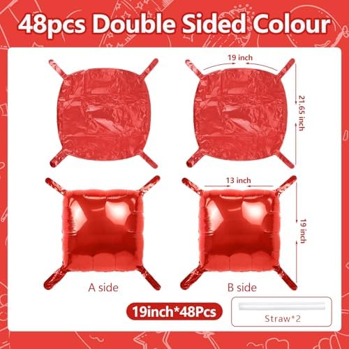 NISOCY 48PCS Metallic Red Square Foil Balloons Wall Backdrop - Image 2