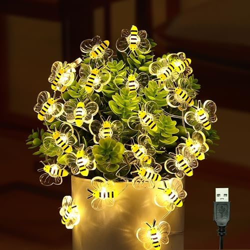 Bee Decor USB String Lights 10Ft 30 LEDs Bee Bumble Whimsical Decorations Honey Gifts for DIY, Home, Classroom, Birthday, Kids Room, Garden, Baby Shower, Party by Decorateyourdreamswithligh