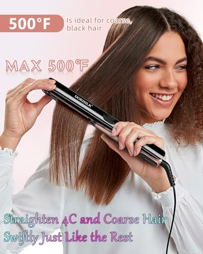 DORISILK 500 Degree High Temp Professional Hair Straightener，30s Fast Heating Ceramic Flat Iron ，2 in 1 Hair Straightener and Curler，Plasma Flat Iron Get Frizz-Free ，Dual Voltage for Travel Using - Image 3