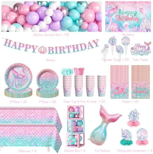 262pcs Mermaid Birthday Decorations, All-in-One Set Serves 20 People - Image 2