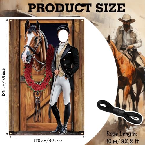 Tudomro Horse Racing Photo Booth Backdrop, 6x4ft Fabric 2 Face Cutouts - Image 2