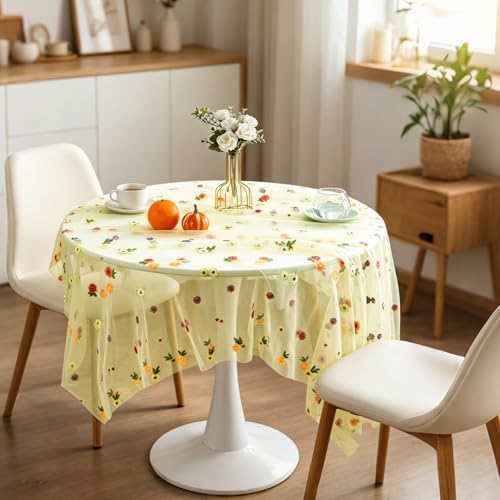 BINBE 1pcs Daisy Spring Table Runner Embroidery Gauze 10FT Florals Seasonal Tulle Holiday Birthday Kitchen Dining Table Decor for Home Party Green - Image 7