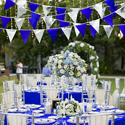 Royal Blue Silver Party Decorations Navy Blue Triangle Pennant Banner Flag Metallic Fabric Bunting Garland for Birthday Graduation Wedding Retirement Nautical Ahoy Achor Pirate Theme Party Supplies - Image 5