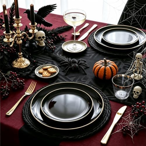 NOCCUR 350PCS Black and Gold Plastic Plates - Black Disposable Dinnerware Set for 50 Guests, 100 Dinner/Dessert Plates, 150 Gold Silverware, 50 Cups&50 Napkins for Party/Birthday/Halloween - Image 5
