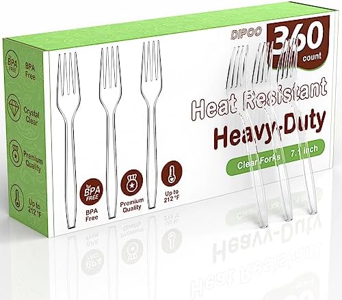 Dipoo 7.1" Clear Plastic Forks Heavy Duty, 360 Count by Dipoo