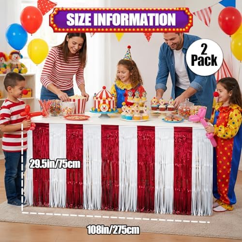 Carnival Circus Theme Table Skirts Birthday Party Decorations, 2 Pack - Image 2