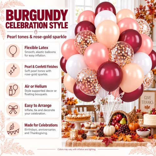 Maroon Balloons, 50 Pcs Burgundy for Fall Thanksgiving Anniversary Party - Image 3
