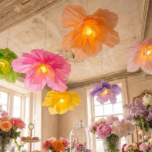 VIHOSE 12 Pcs Tea Party Decorations 15.7 Inch Lanterns Paper Flower with LED Lights for Spring Fancy Party Decorations Large Peony Pendant Lamps for Tea Garden Wedding Bridal Baby Shower by VIHOSE