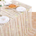 Beige White Floral Gauze Table Runner 10ft Embroidery Tulle Spring Decor by LuoluoHouse