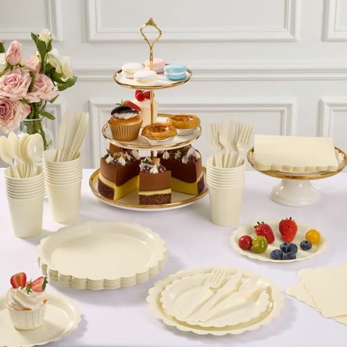 Goodluck Ivory Scalloped Disposable Tableware Set - 350PCS - Image 5