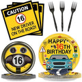 100 Pcs Drivers License 16th Birthday Party Decorations New Driver Car Plates and Napkins Set Disposable Racing 16 Years Old Paper Tableware for Boys Learner Driver Theme Supplies Serves 25 by Qyeahkj