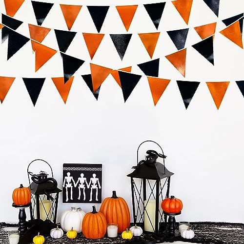 Black Orange Party Decoration Metallic Fabric Triangle Pennant Banner Flag Bunting Garland for Graduation Halloween Fall Autumn Thanksgiving Birthday Wedding Shower Bridal Shower Party Supplies - Image 5
