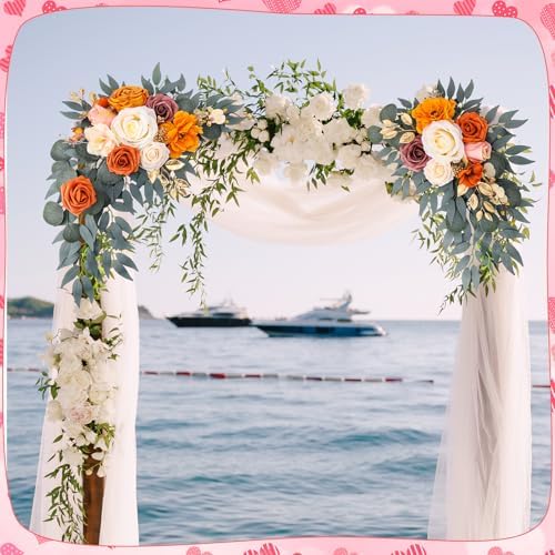 Wedding Arch Flowers Fall 2 Pcs, Fabric Floral Swag for Ceremony - Image 4