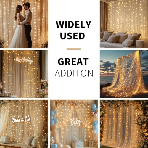 Champagne Tulle Backdrop Curtain with Lights for Decor, 10x8FT - Image 2