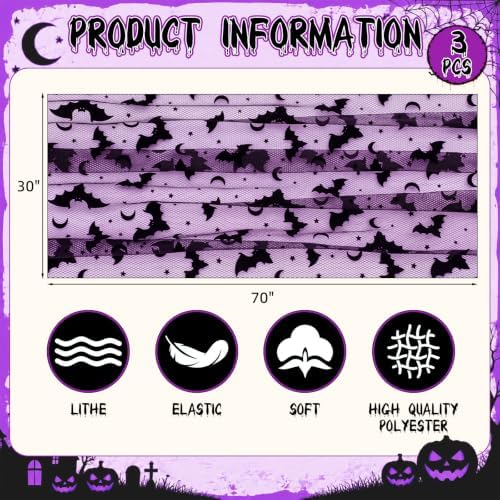 Remagr 3 Pcs Halloween Table Runner Flocked Lace, Bat Table Decor 30"x70" - Image 2